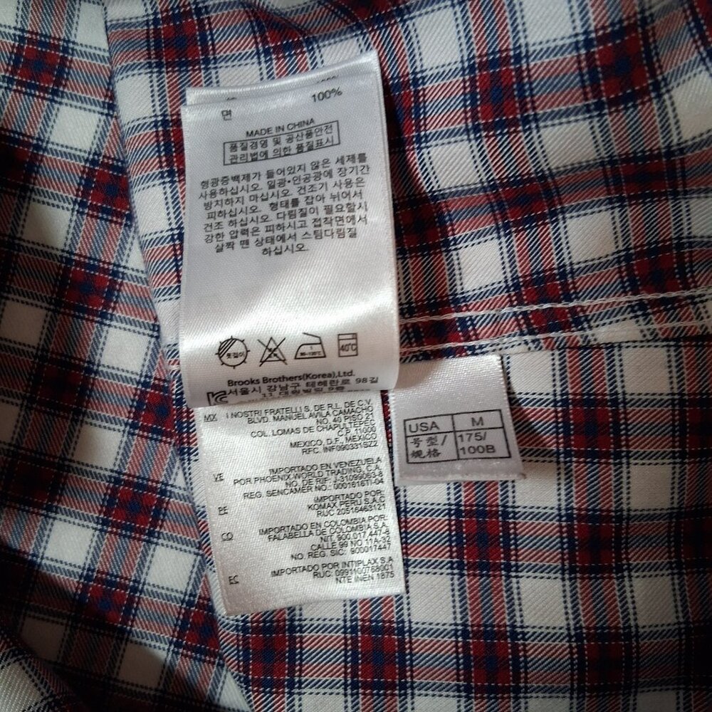 Brooks Brothers Shirt Men Meidum Regent Fit White Red Blue Plaid Button Down - Picture 7 of 14